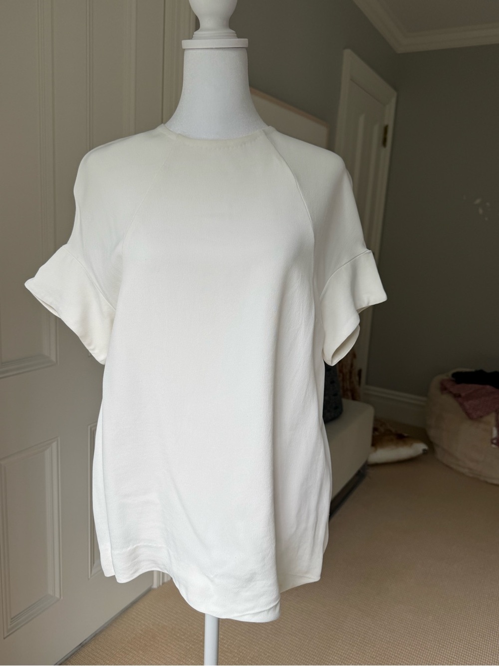COS Cream Short-Sleeve Ruffle Hem Blouse